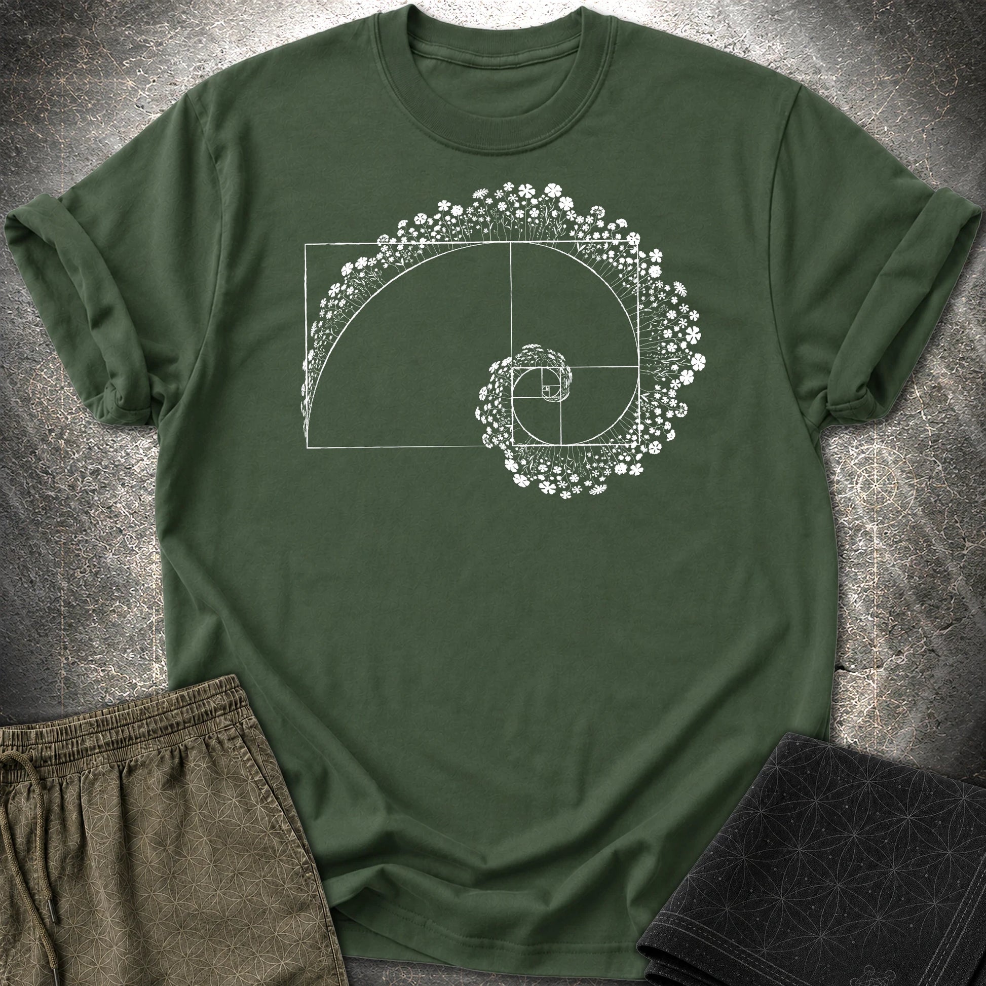 Golden Ratio Flower Spiral T-Shirt - Golden Ratio Flower Spiral T-Shirt - Forest Green