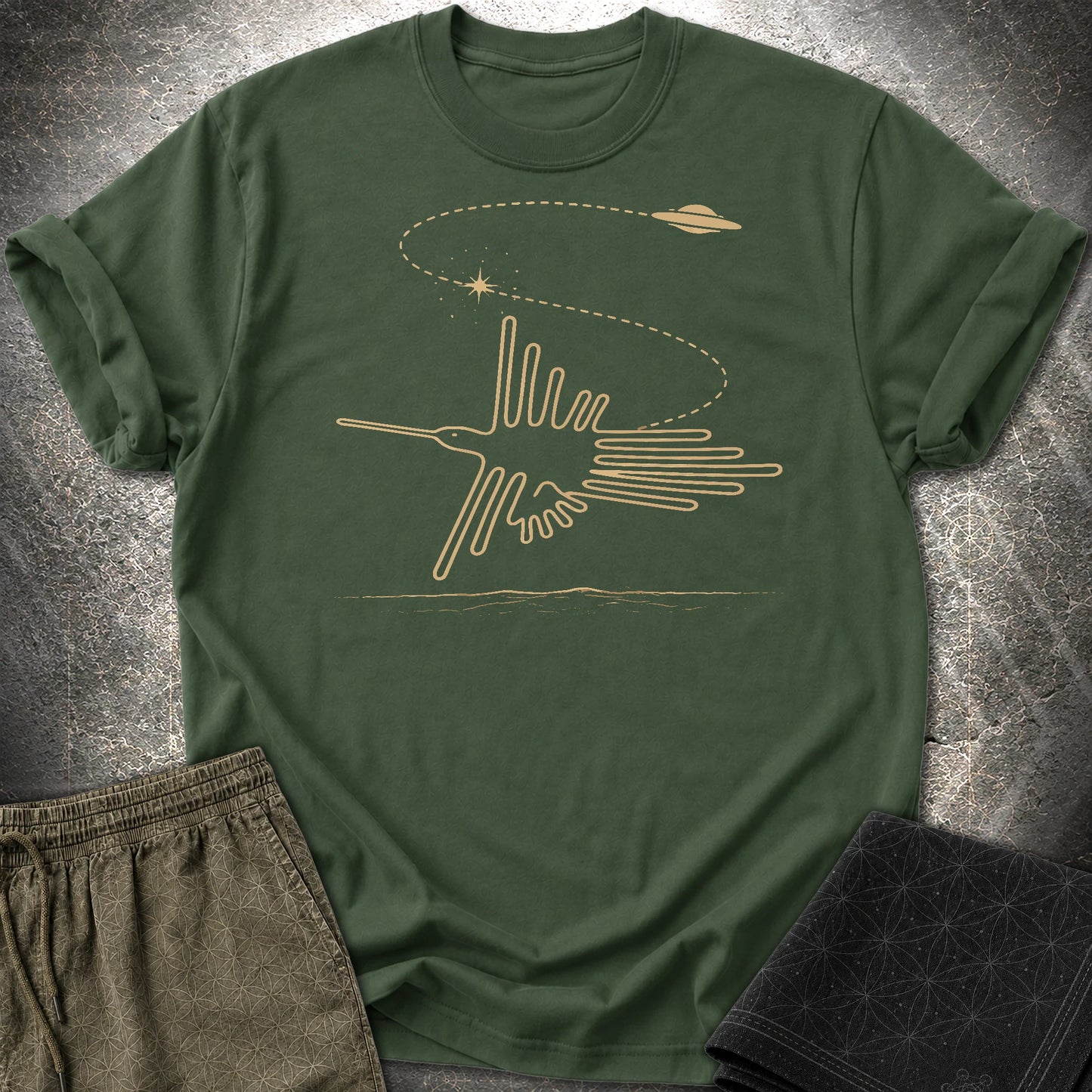 Geoglif Ptaka I Latający Spodek - Geoglif Ptaka I Latający Spodek T-Shirt - Forest Green