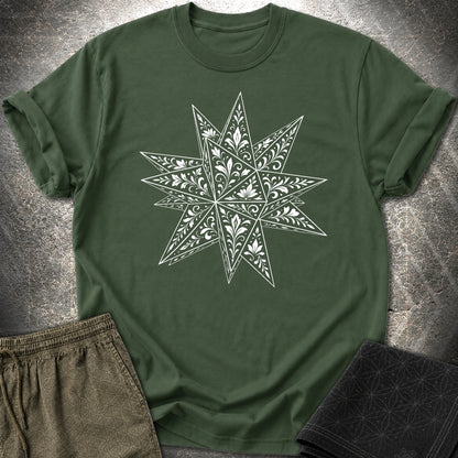 White Floral Stellated Dodecahedron T-Shirt - White Floral Stellated Dodecahedron T-Shirt - Forest Green