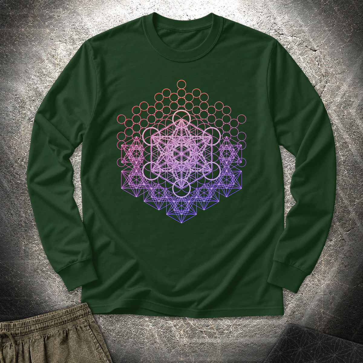 Metatron And Flower Connection - Metatron And Flower Connection Long Sleeve Shirt - Forest Green