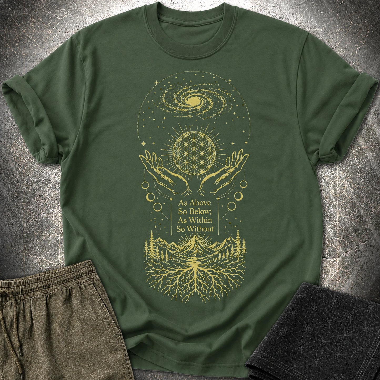 As Above So Below Flower Of Life - As Above So Below Flower Of Life T-Shirt - Forest Green