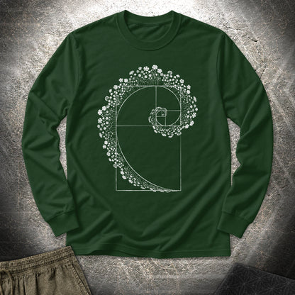 Floral Golden Ratio Spiral - Floral Golden Ratio Spiral Long Sleeve Shirt - Forest Green