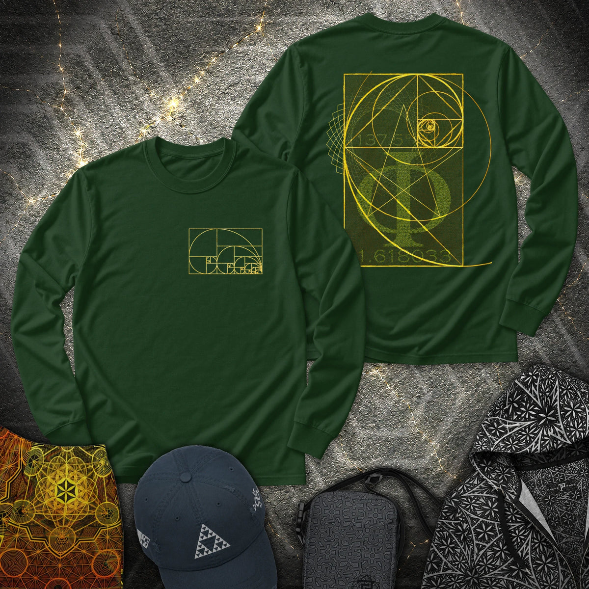 Golden Ratio Spirals 2 Sided - Golden Ratio Spirals 2 Sided Long Sleeve Shirt - Forest Green