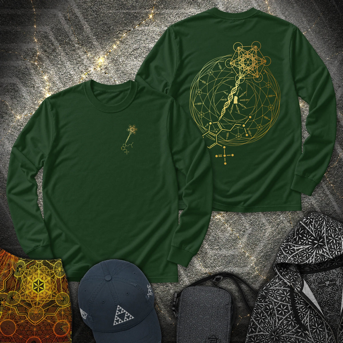 Psilocybin Key To Universe 2 Sided - Psilocybin Key To Universe 2 Sided Long Sleeve Shirt - Forest Green