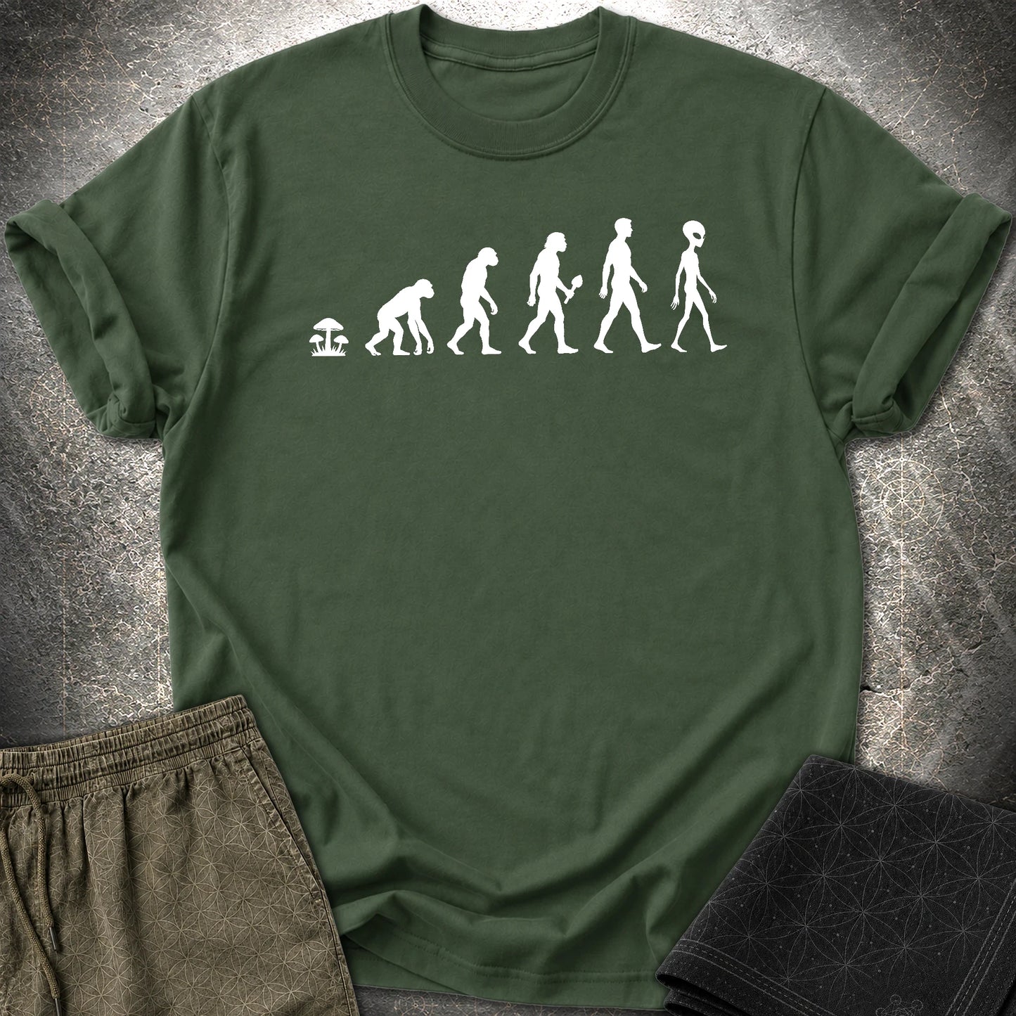 Mushroom Evolution Transformation T-Shirt - Mushroom Evolution Transformation T-Shirt - Forest Green