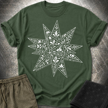 White Floral Stellated Dodecahedron - White Floral Stellated Dodecahedron T-Shirt - Forest Green