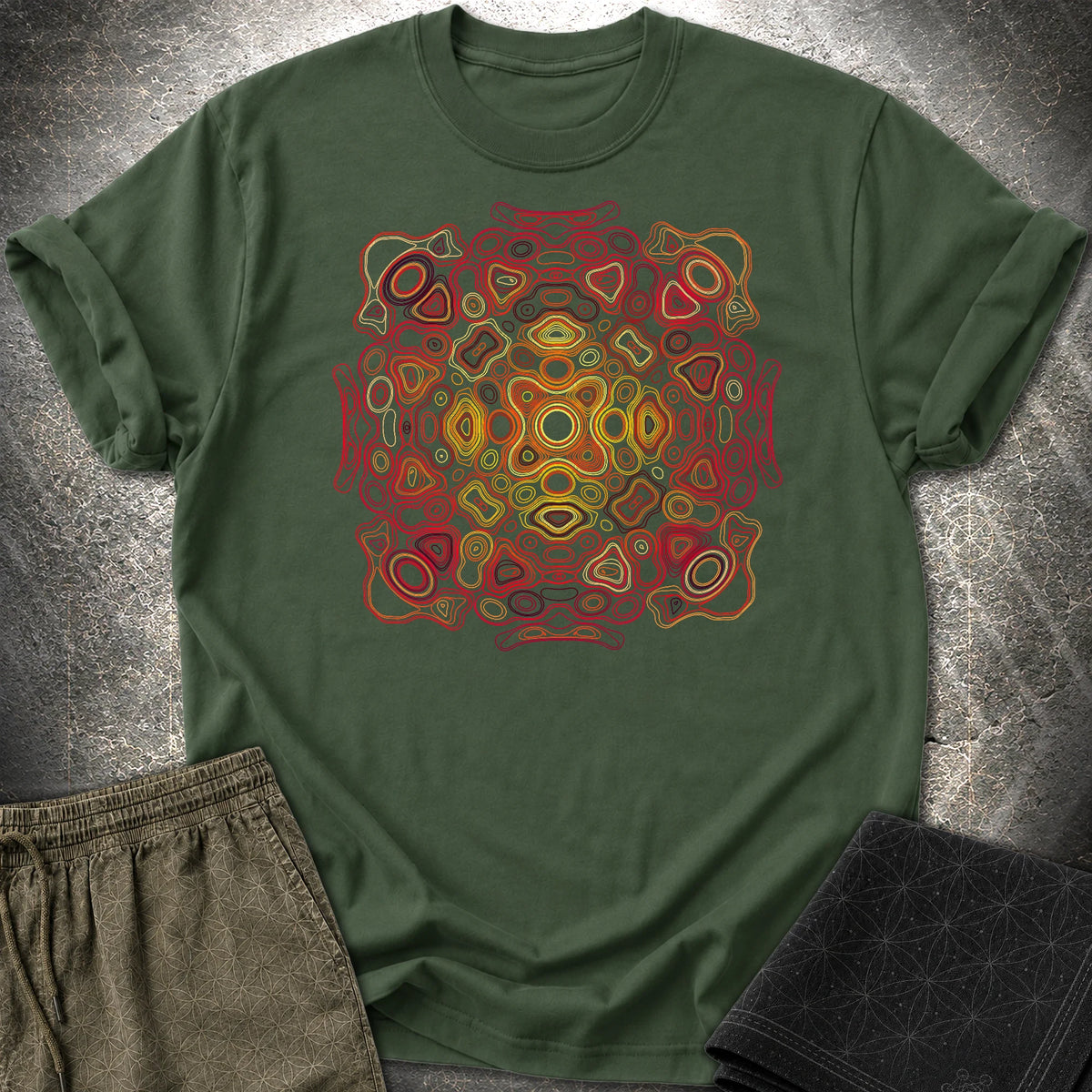 Psychedelic Mandala Trippy Hippie Groovy Pattern T-Shirt - Psychedelic Mandala Trippy Hippie Groovy Pattern T-Shirt - Forest Green