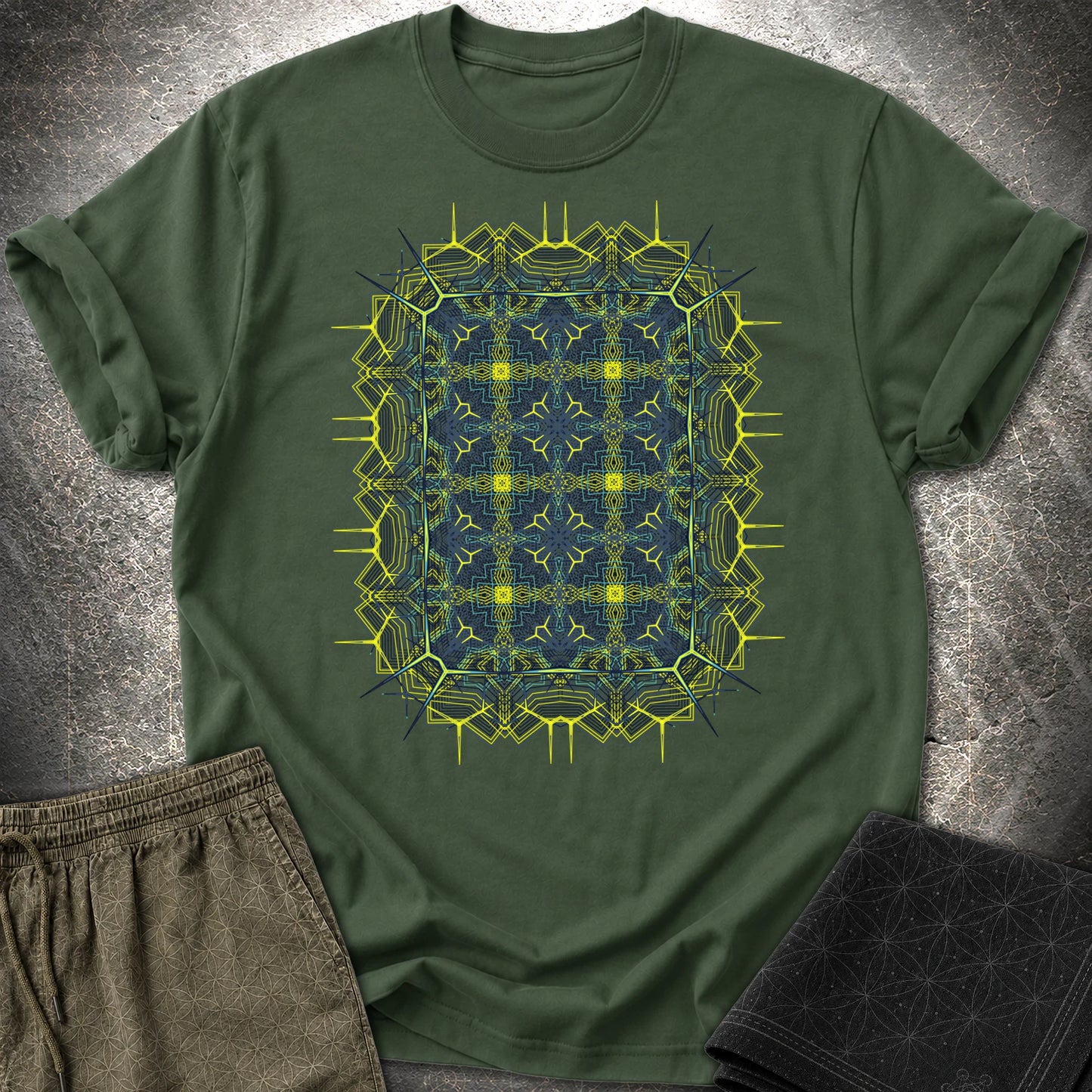 Electric Geometric Matrix - Electric Geometric Matrix T-Shirt - Forest Green