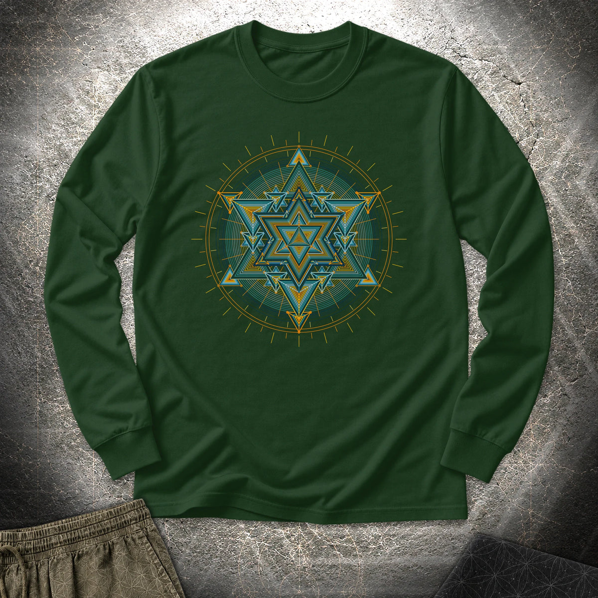 Merkaba Light Matrix - Merkaba Light Matrix Long Sleeve Shirt - Forest Green