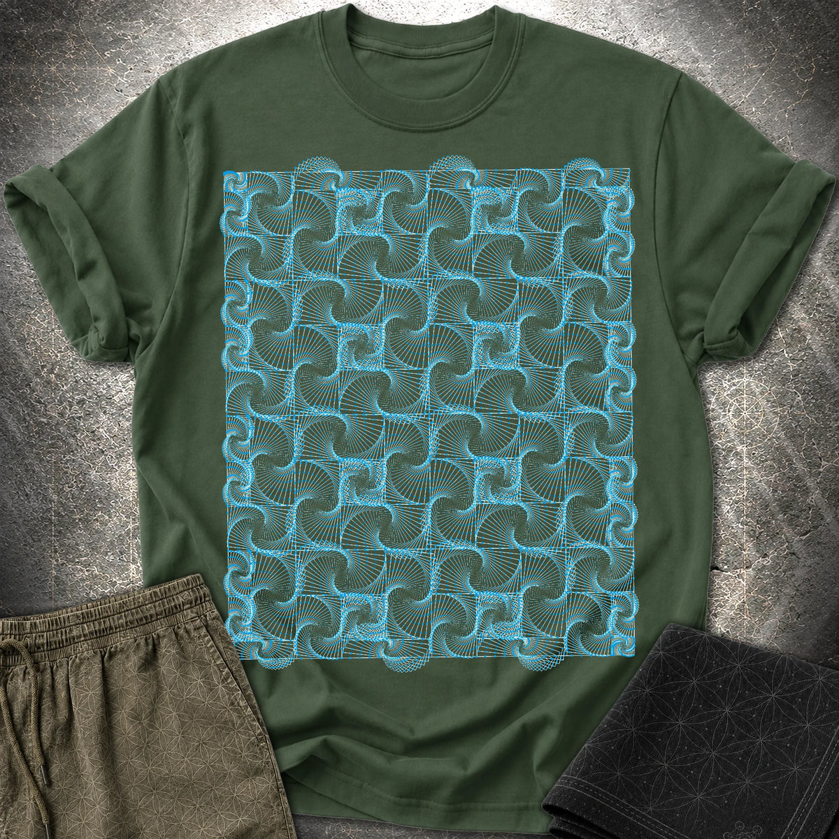 Psychedelic Spiral Optical Illusion Trippy Geometric T-Shirt - Psychedelic Spiral Optical Illusion Trippy Geometric T-Shirt - Forest Green