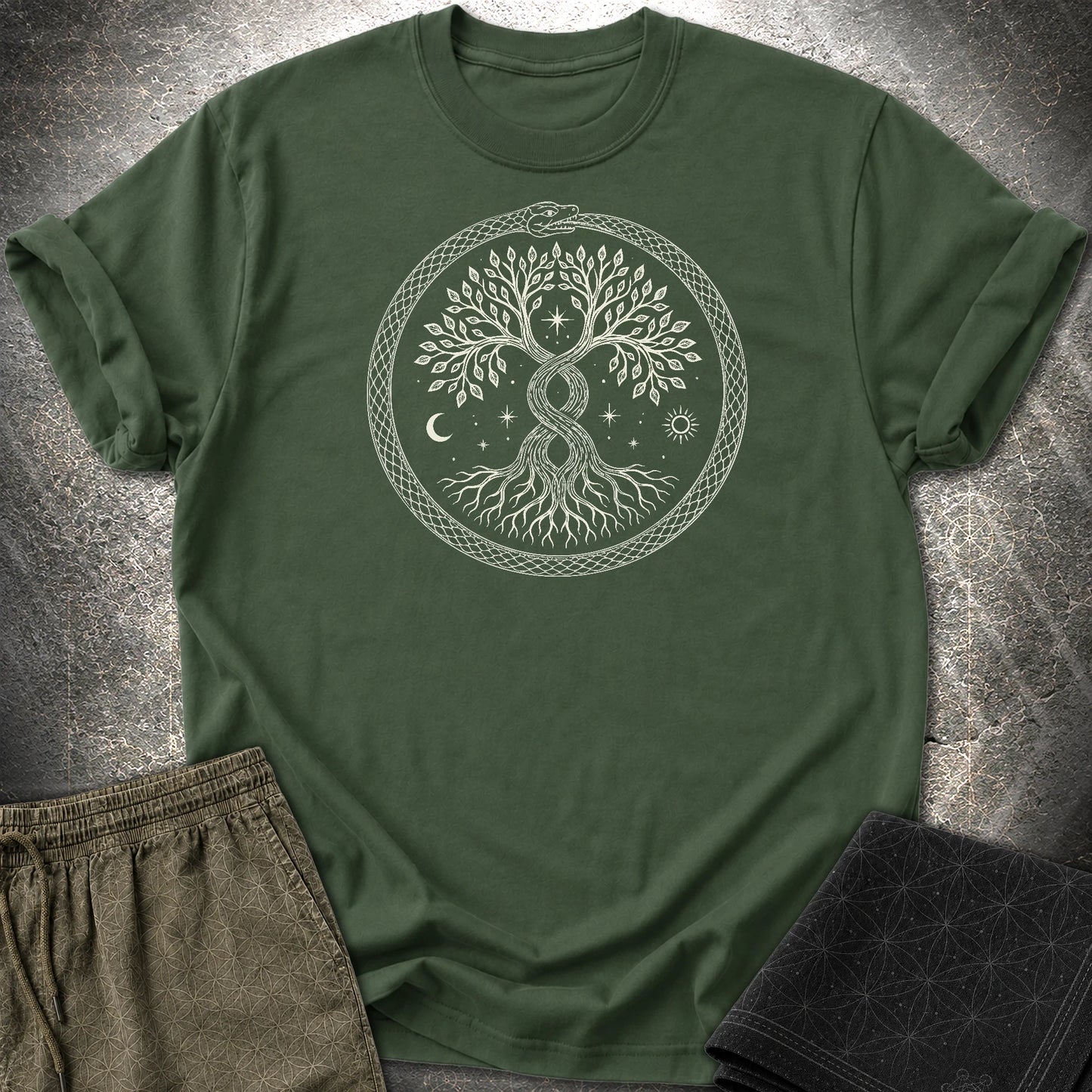 888 Ouroboros Tree T-Shirt - 888 Ouroboros Tree T-Shirt - Forest Green
