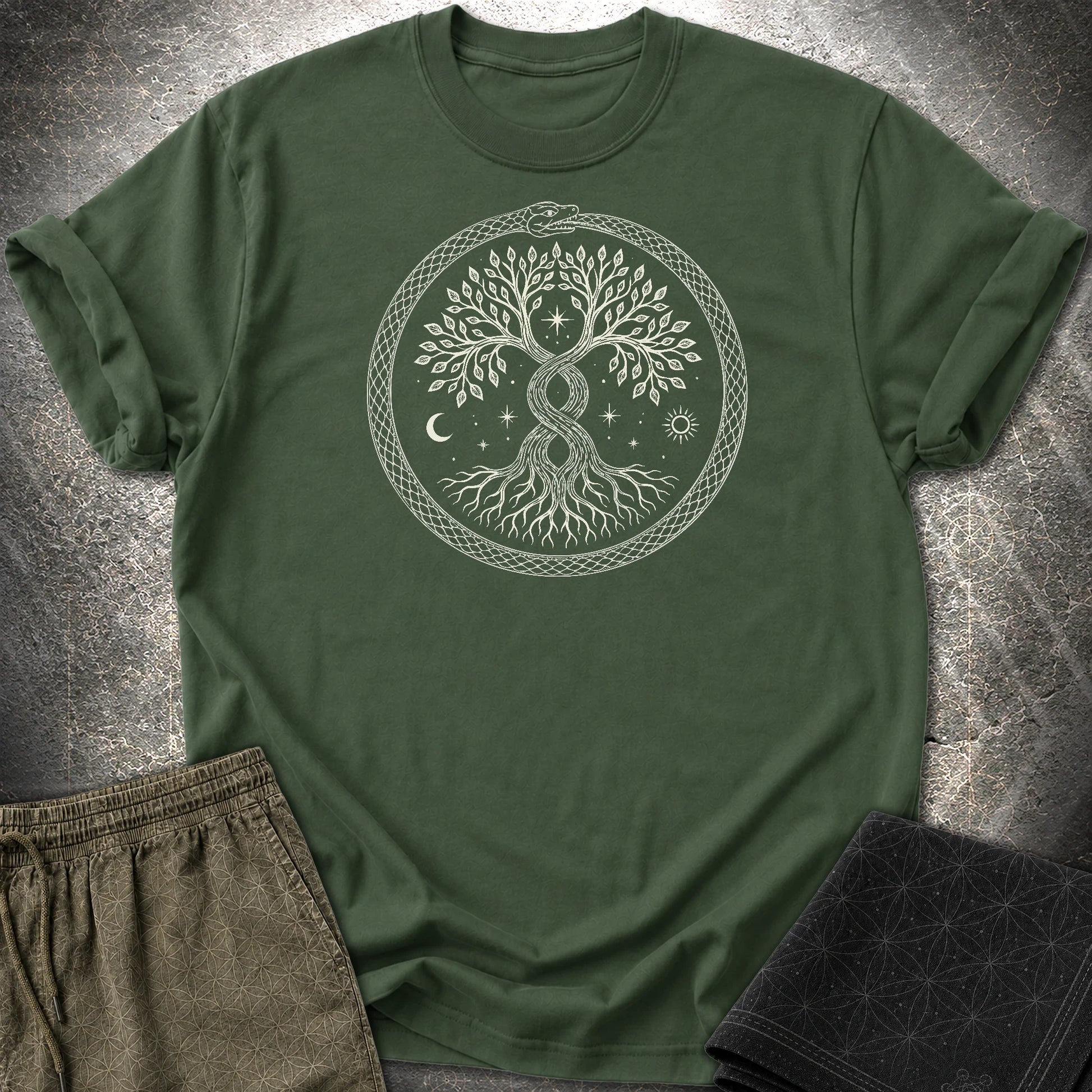 888 Ouroboros Tree T-Shirt - 888 Ouroboros Tree T-Shirt - Forest Green