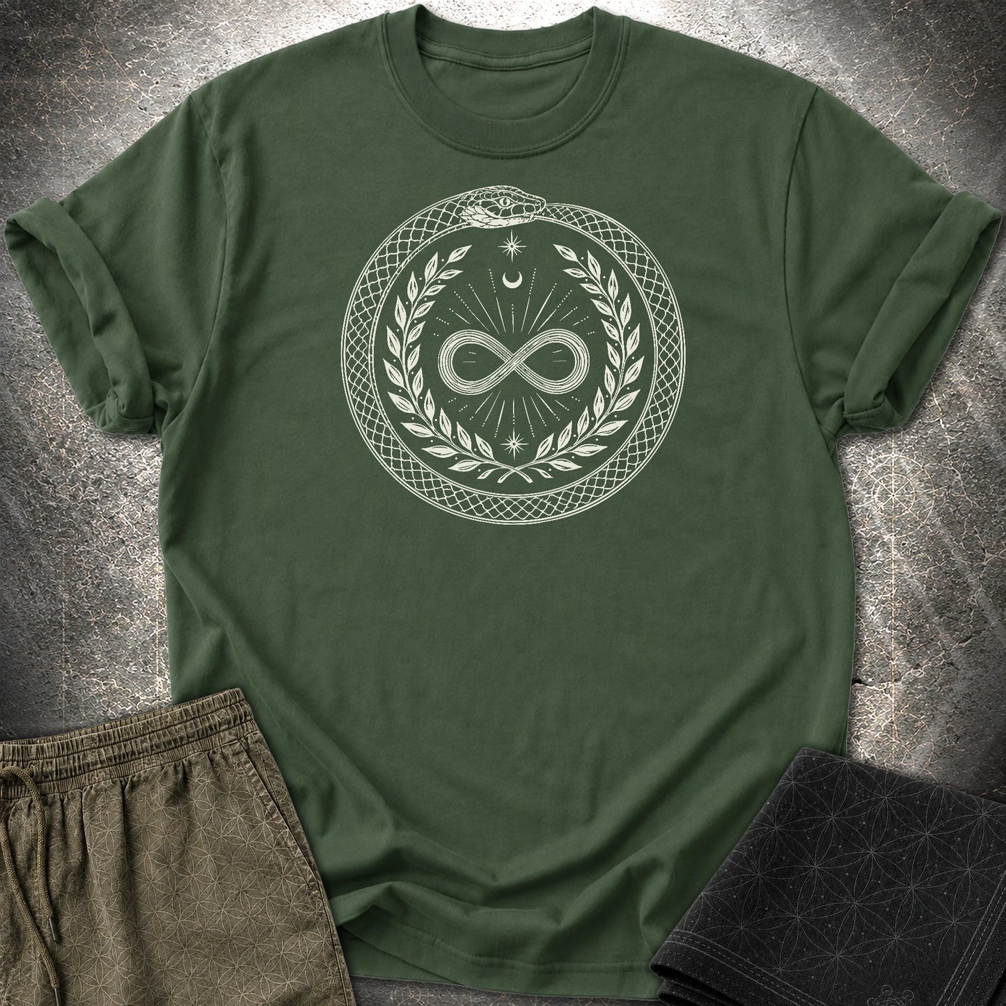 888 Ouroboros Infinity Unisex T-Shirt - 888 Ouroboros Infinity Unisex T-Shirt - Forest Green