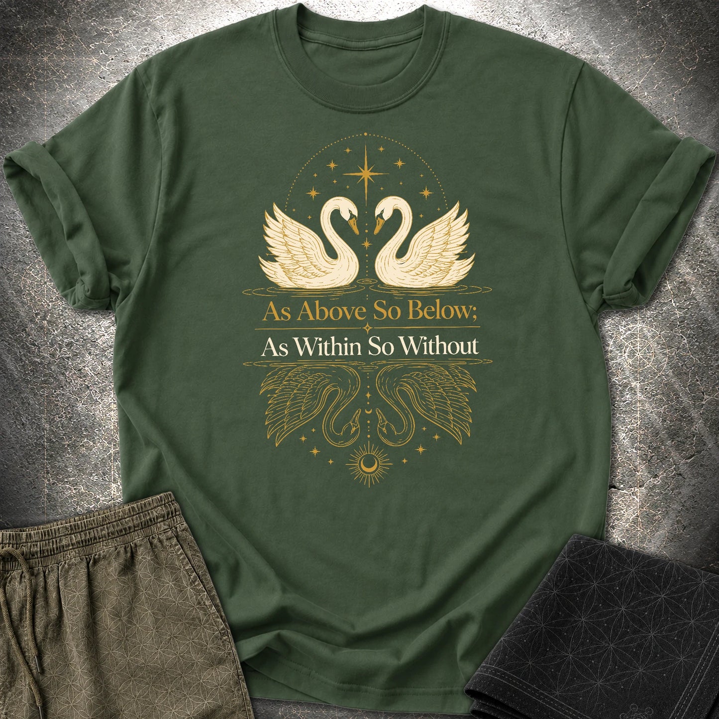 As Above So Below Swans T-Shirt - As Above So Below Swans T-Shirt - Forest Green
