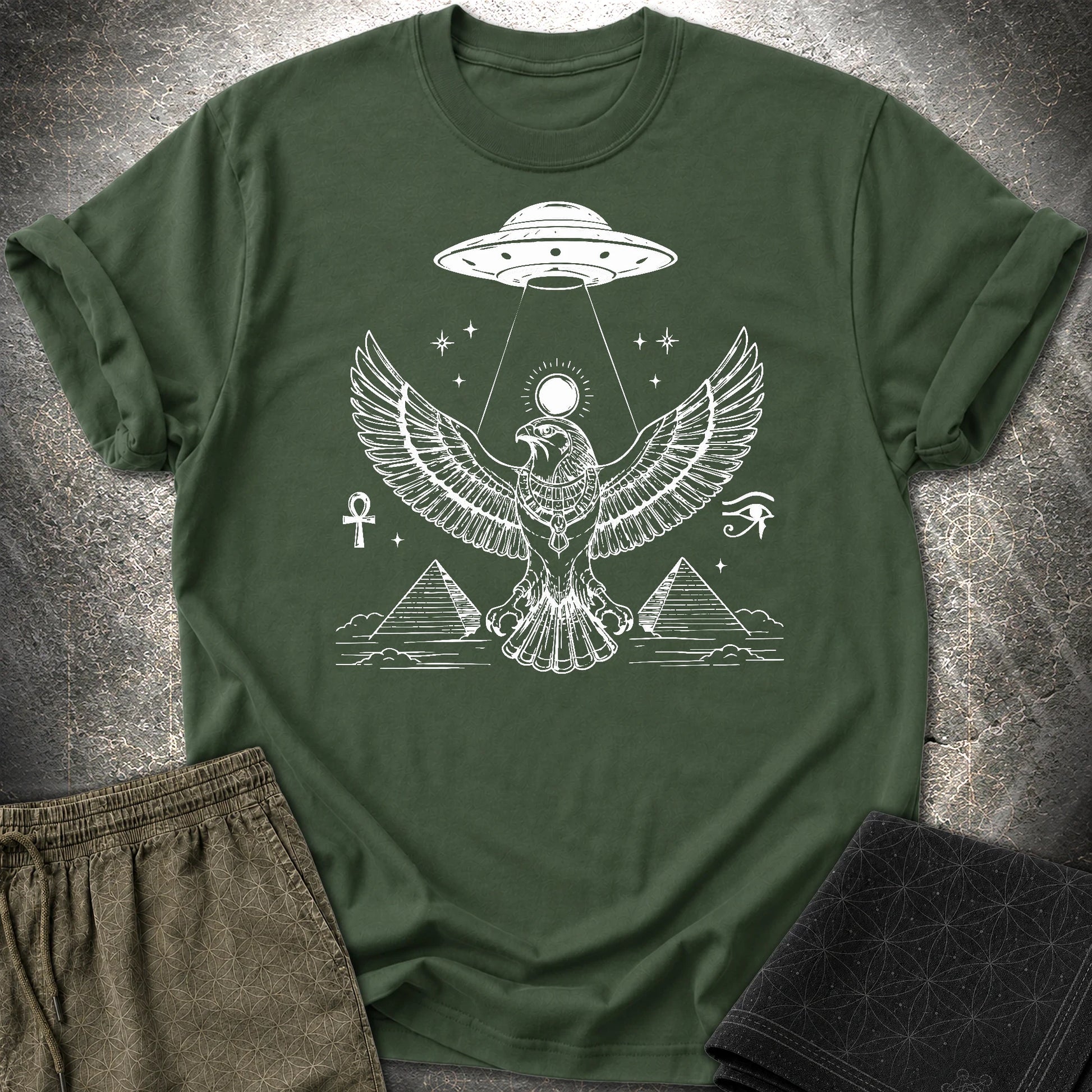 Solar Falcon Beneath the Starship - Solar Falcon Beneath the Starship T-Shirt - Forest Green