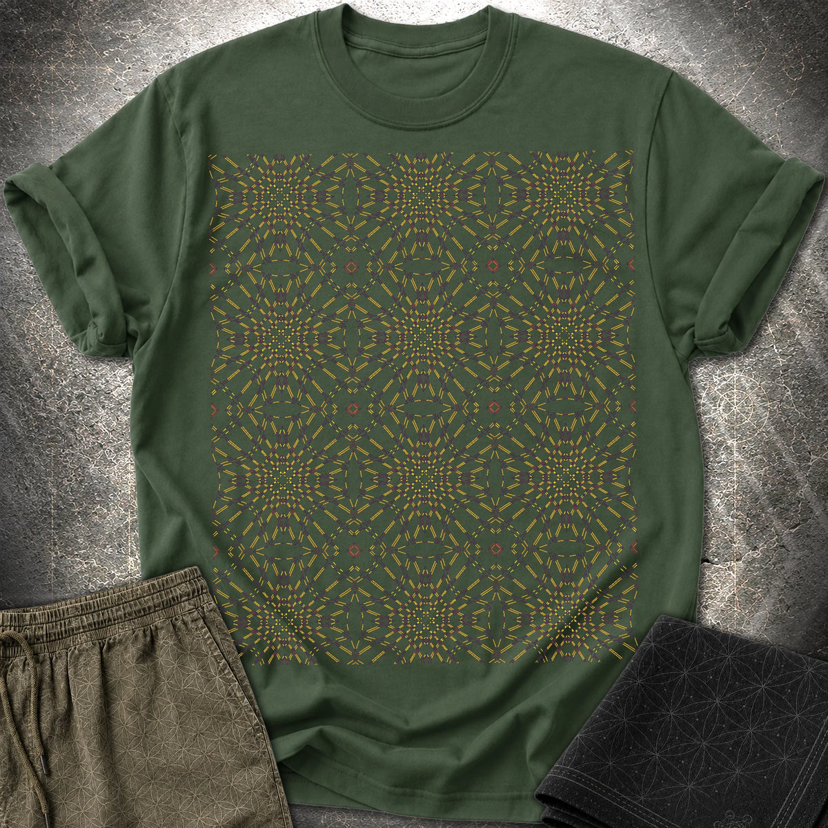 Psychedelic Geometric Kaleidoscope Boho Pattern T-Shirt - Psychedelic Geometric Kaleidoscope Boho Pattern T-Shirt - Forest Green