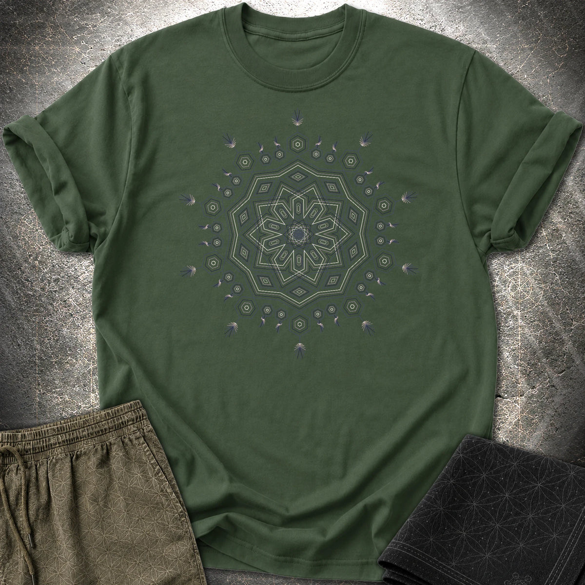 Sacred Geometry Mandala Boho Hippie Psychedelic Unisex T-Shirt - Sacred Geometry Mandala Boho Hippie Psychedelic Unisex T-Shirt - Forest Green
