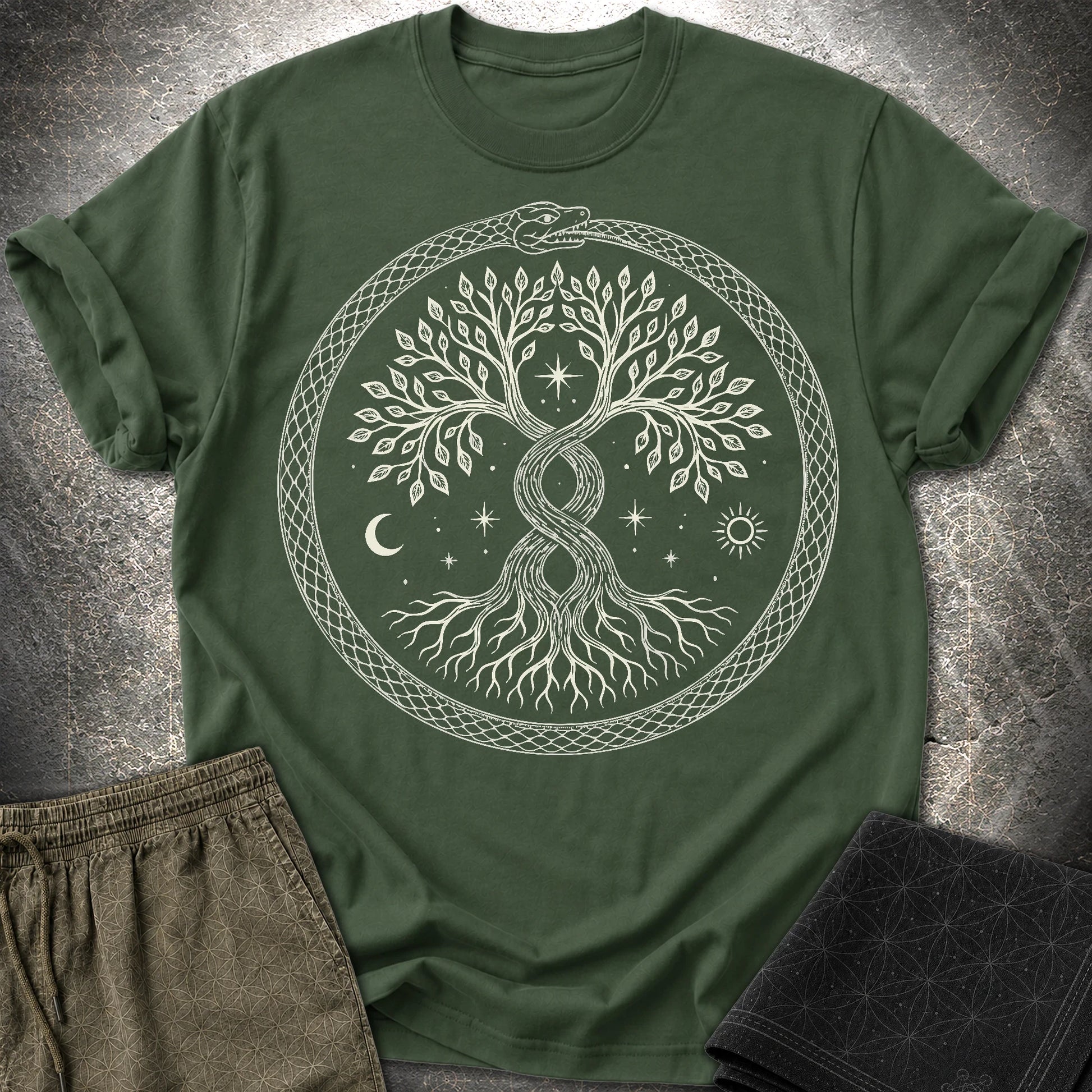 888 Ouroboros Tree T-Shirt - 888 Ouroboros Tree T-Shirt - Forest Green