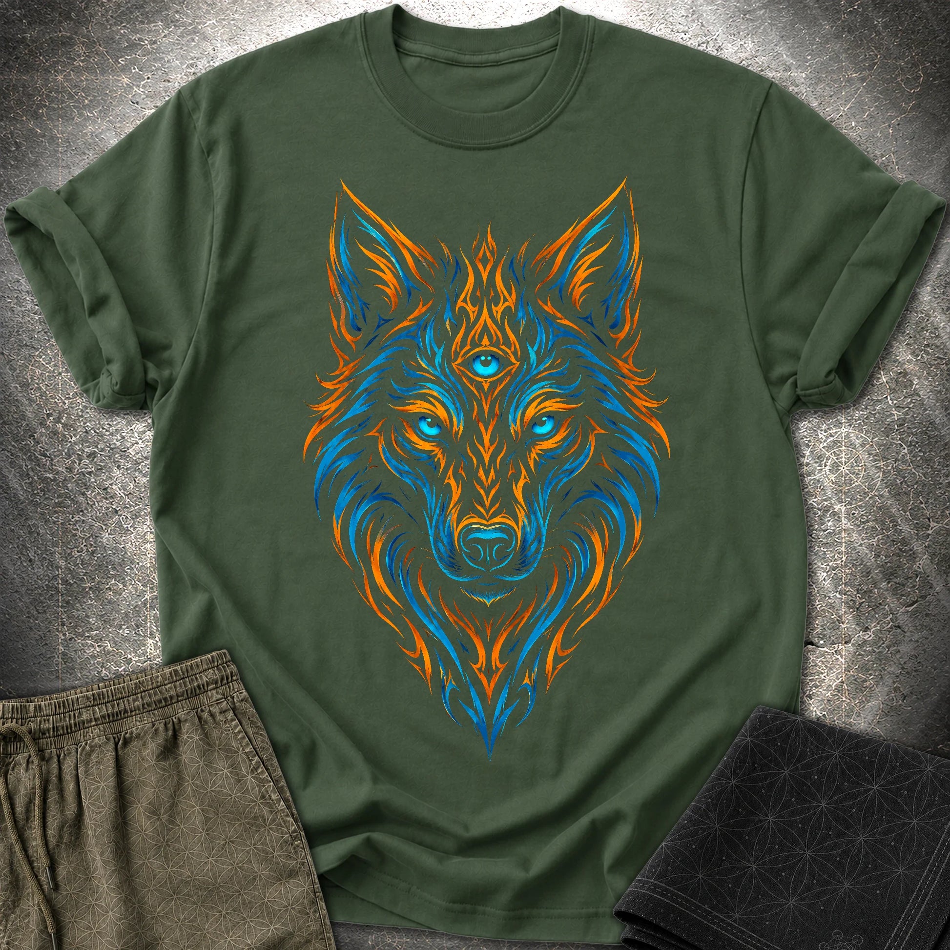 Mystic Tribal Wolf T-Shirt - Mystic Tribal Wolf T-Shirt - Forest Green