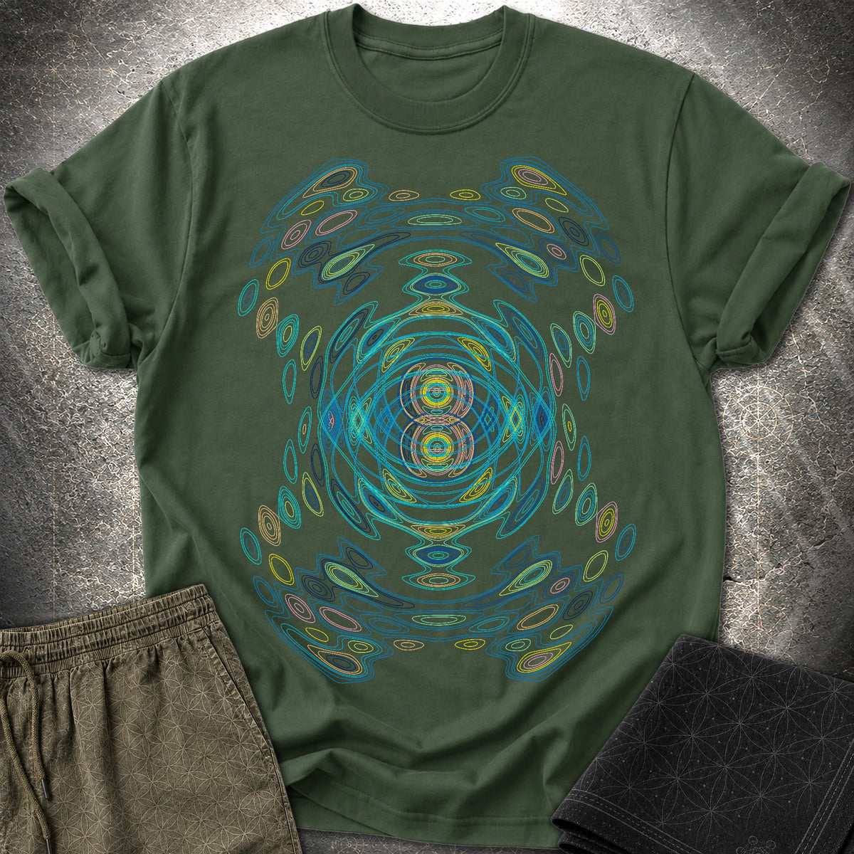 Cymatics Shirt - Sound Wave Frequency Pattern Optical Art T-Shirt - Cymatics Shirt - Sound Wave Frequency Pattern Optical Art T-Shirt - Forest Green