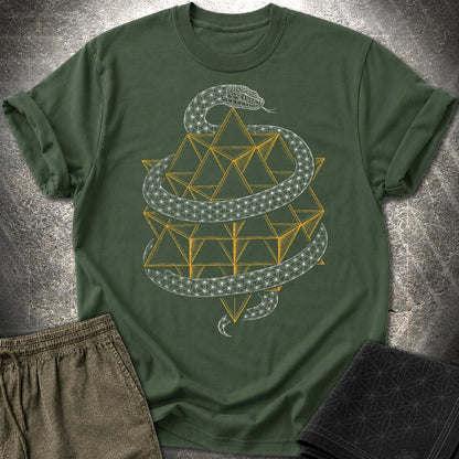 Serpent Tetrahedron Merkaba Geometry T-Shirt - Serpent Tetrahedron Merkaba Geometry T-Shirt - Forest Green