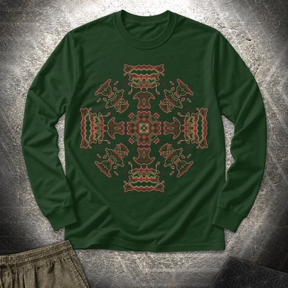 Shamanic Faces Geometric Long Sleeve Shirt - Shamanic Faces Geometric Long Sleeve Shirt - Forest Green