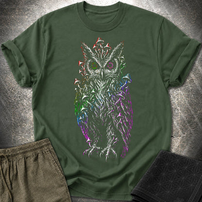 Trippy Mushroom Owl T-Shirt - Trippy Mushroom Owl T-Shirt - Forest Green