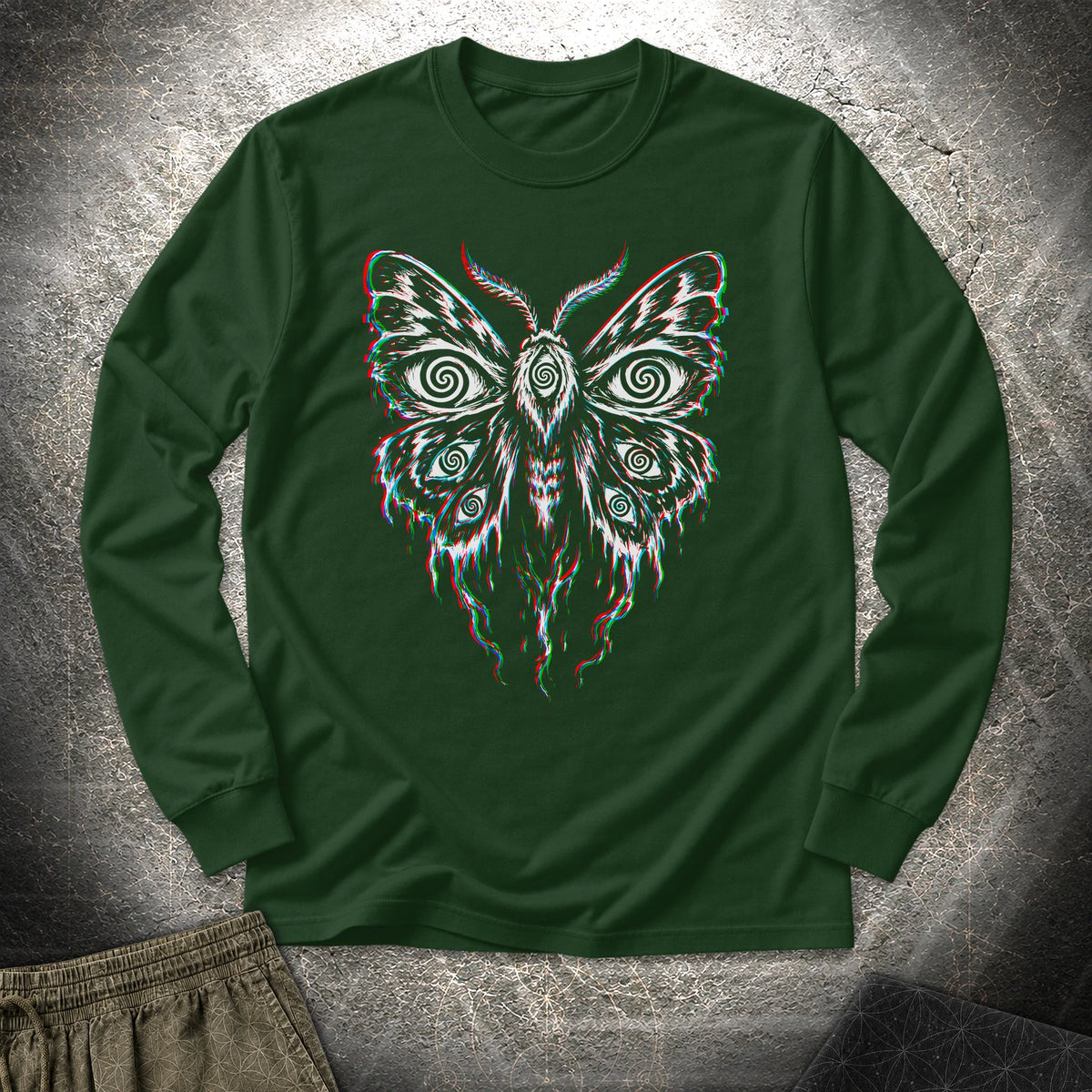 Hypnotic Eye Moth - Hypnotic Eye Moth Long Sleeve Shirt - Forest Green