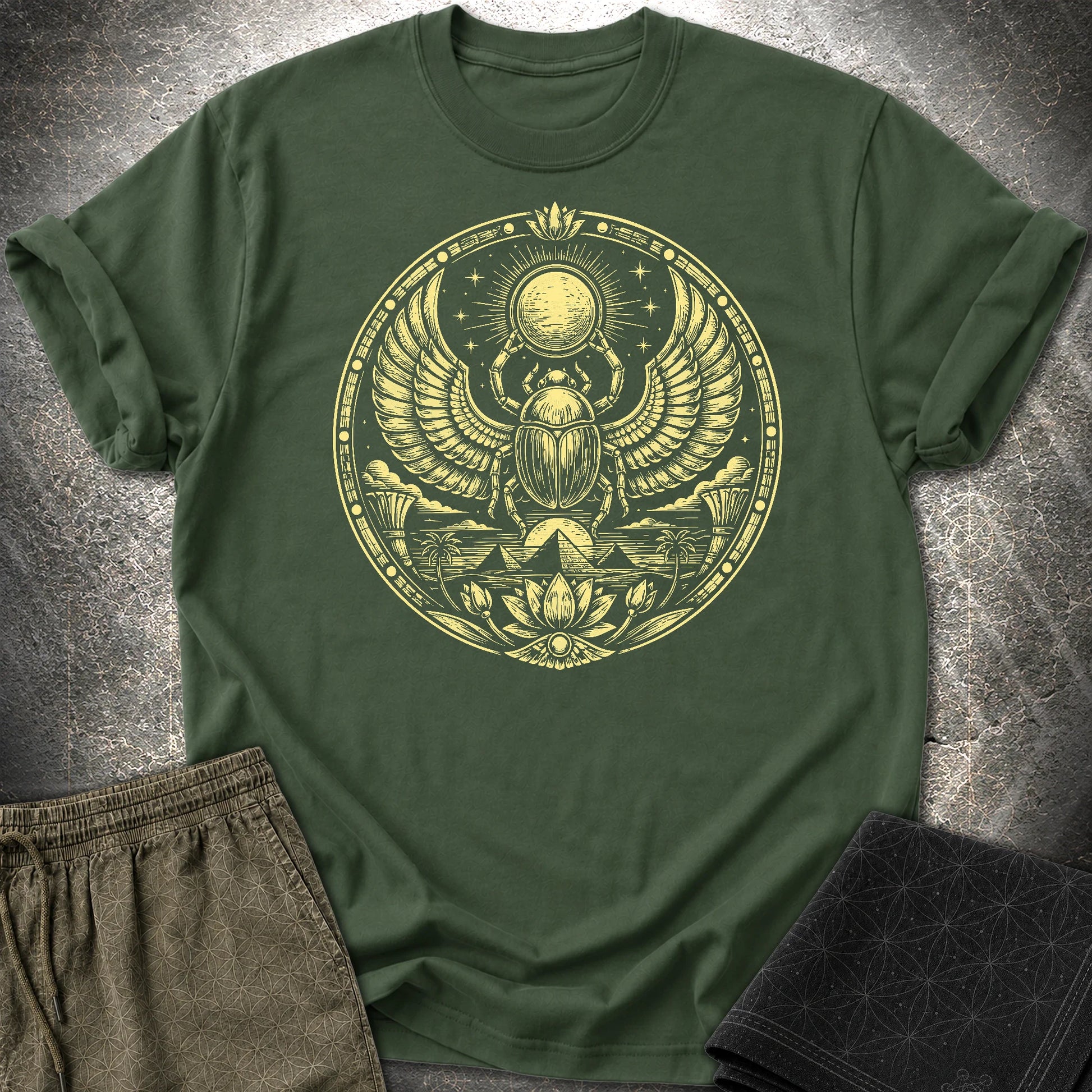 Winged Scarab of the Sun - Winged Scarab of the Sun T-Shirt - Forest Green