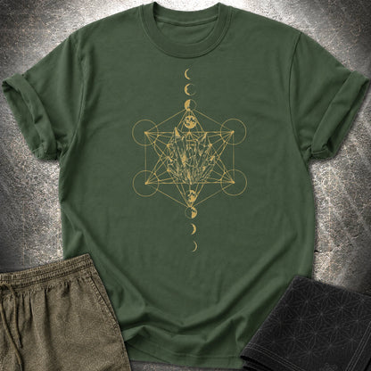 Metatron Crystal Moon Phases - Metatron Crystal Moon Phases T-Shirt - Forest Green