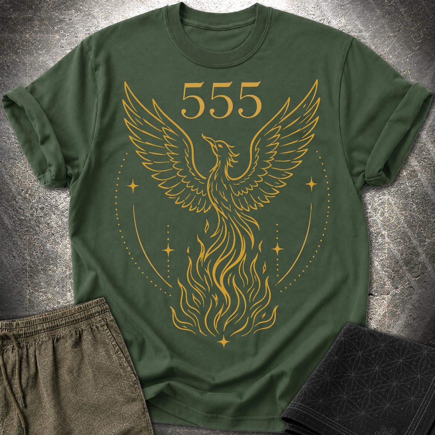 555 Angel Number Rebirth T-Shirt - 555 Angel Number Rebirth T-Shirt - Forest Green