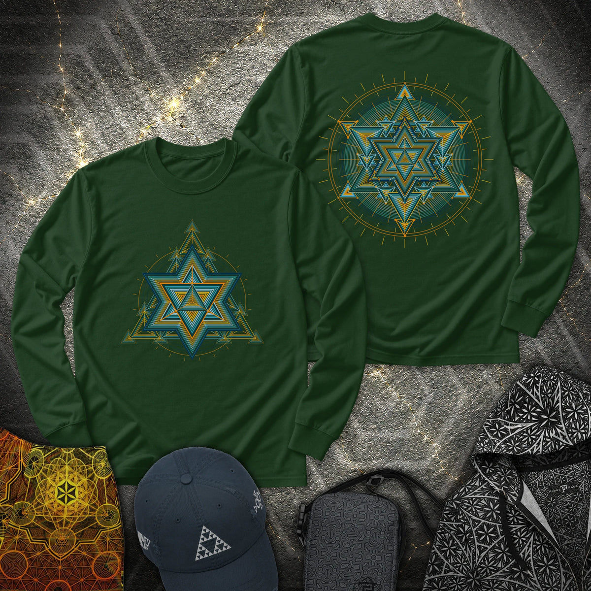 Merkaba Light Matrix 2 Sided - Merkaba Light Matrix 2 Sided Long Sleeve Shirt - Forest Green