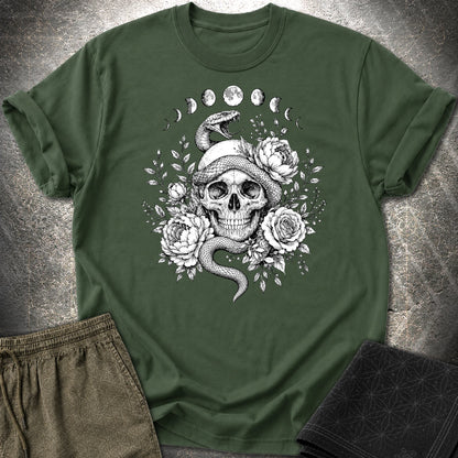 Skull Snake Moon Phases - Skull Snake Moon Phases T-Shirt - Forest Green