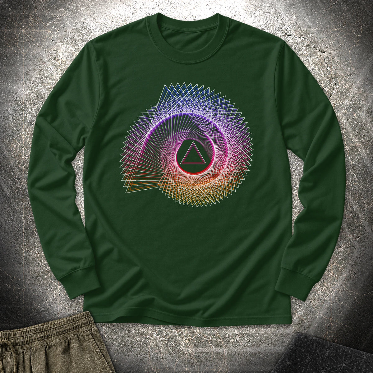 Spiralling Gradient Triangle - Spiralling Gradient Triangle Long Sleeve Shirt - Forest Green