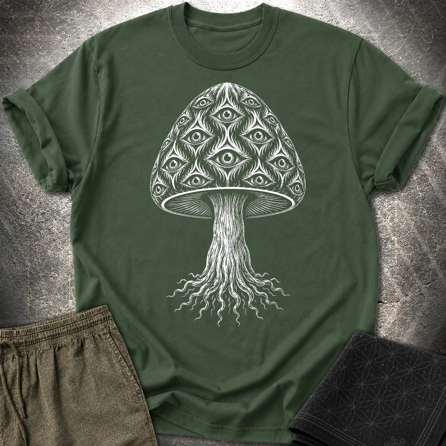 All-Seeing Mushroom - All-Seeing Mushroom T-Shirt - Forest Green
