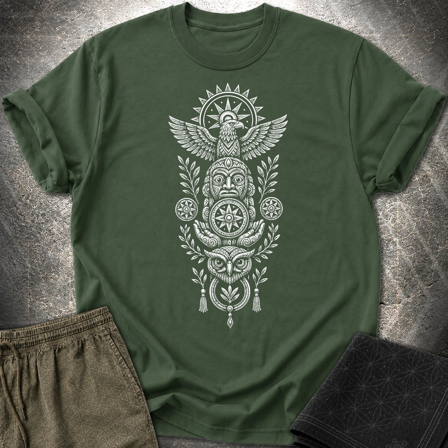 Totem White - Totem White T-Shirt - Forest Green