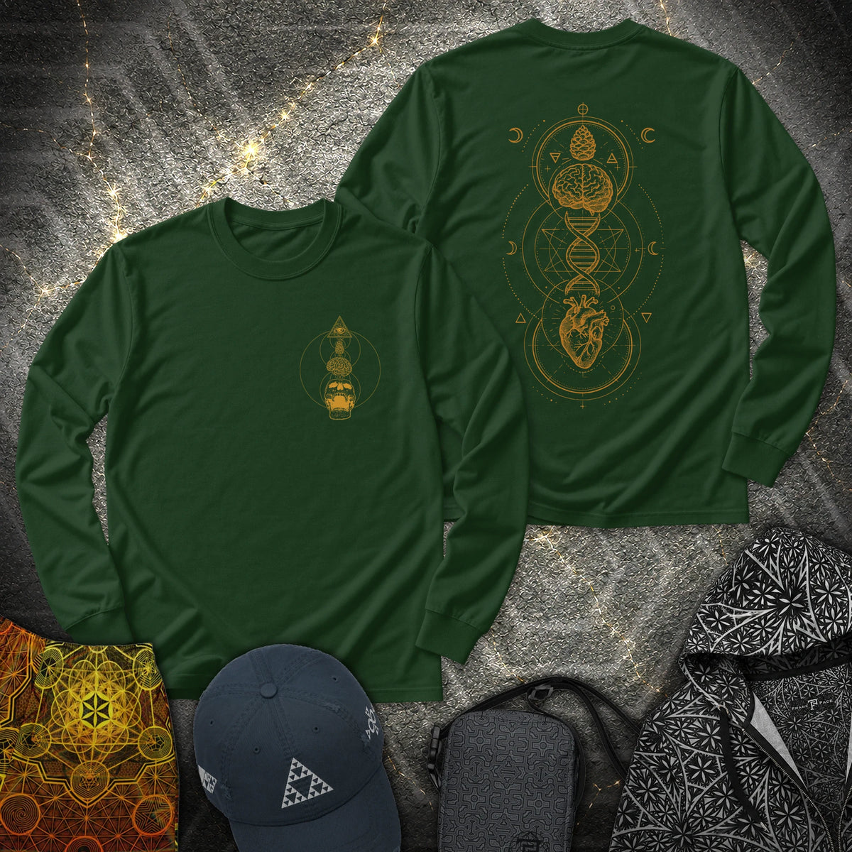 Tools Of The Trade Brain-Heart Coherence 2 Sided - Tools Of The Trade Brain-Heart Coherence 2 Sided Long Sleeve Shirt - Forest Green