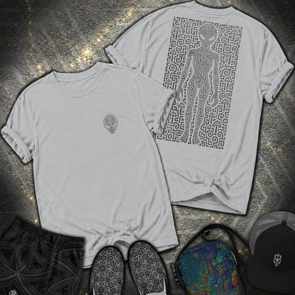 Psychedelic Distressed Alien 2 Sided Comfort T-Shirt - Psychedelic Distressed Alien 2 Sided Comfort T-Shirt - Granite