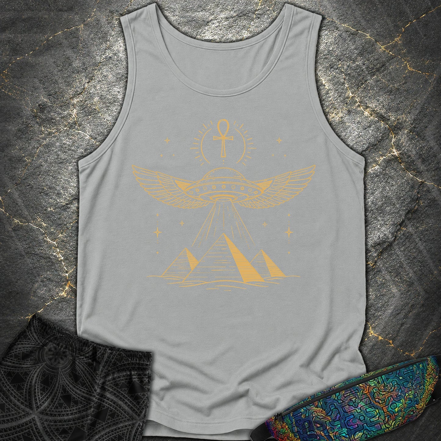 Winged Starship Over the Pyramids - Winged Starship Over the Pyramids Comfort Tank Top - Granite
