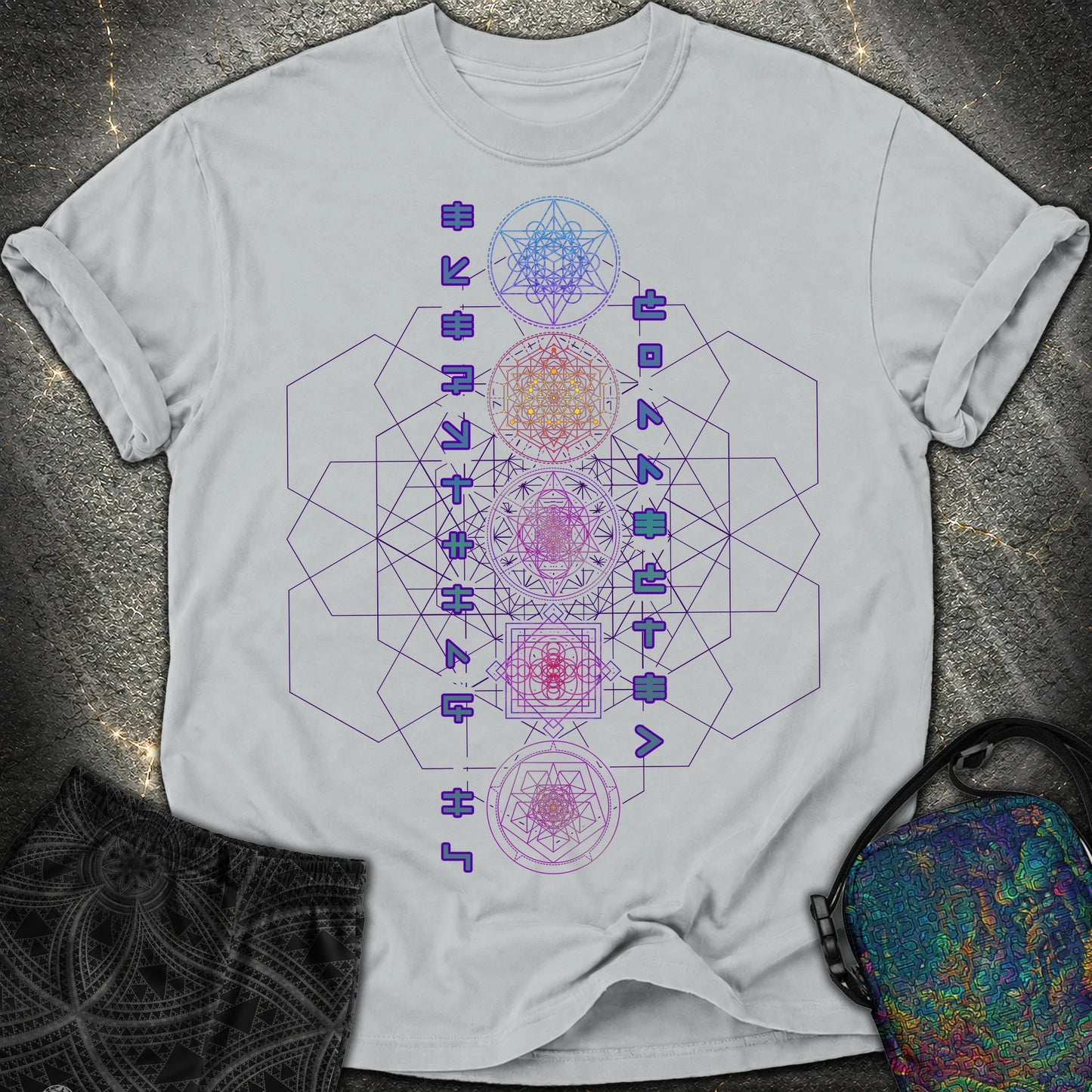 Everything Is Connected Sacred Geometry T-Shirt - Everything Is Connected Sacred Geometry Comfort T-Shirt - Granite