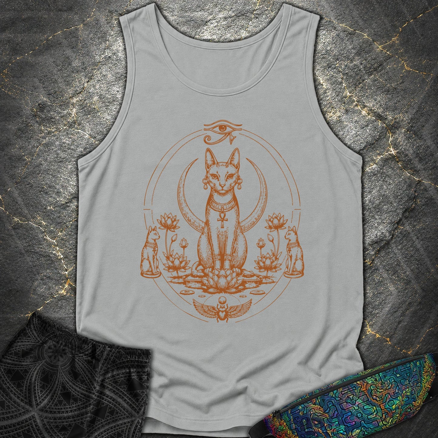 Sacred Cat Among Lotus Blooms - Sacred Cat Among Lotus Blooms Comfort Tank Top - Granite