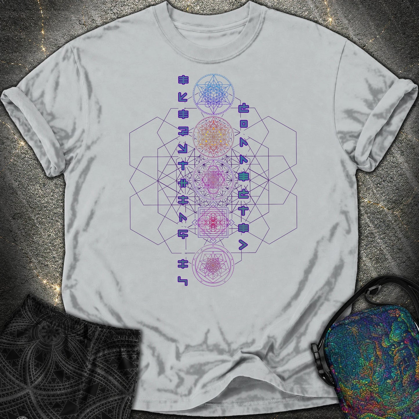 Everything Is Connected Sacred Geometry Comfort T-Shirt - Everything Is Connected Sacred Geometry Comfort T-Shirt - Granite