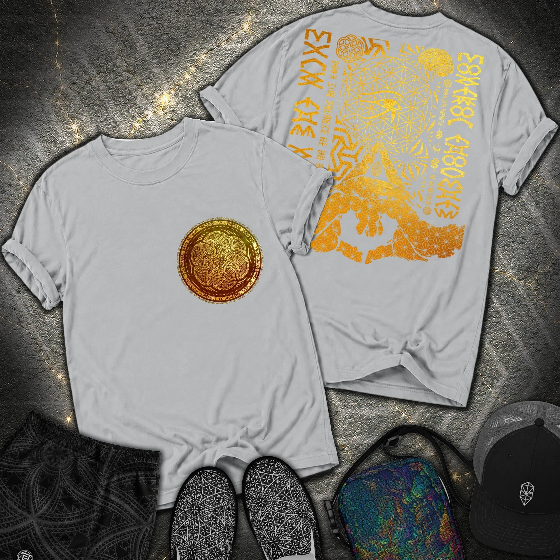 Kalesvara Mudra Seed Of Life 2 Sided T-Shirt - Kalesvara Mudra Seed Of Life 2 Sided Comfort T-Shirt - Granite