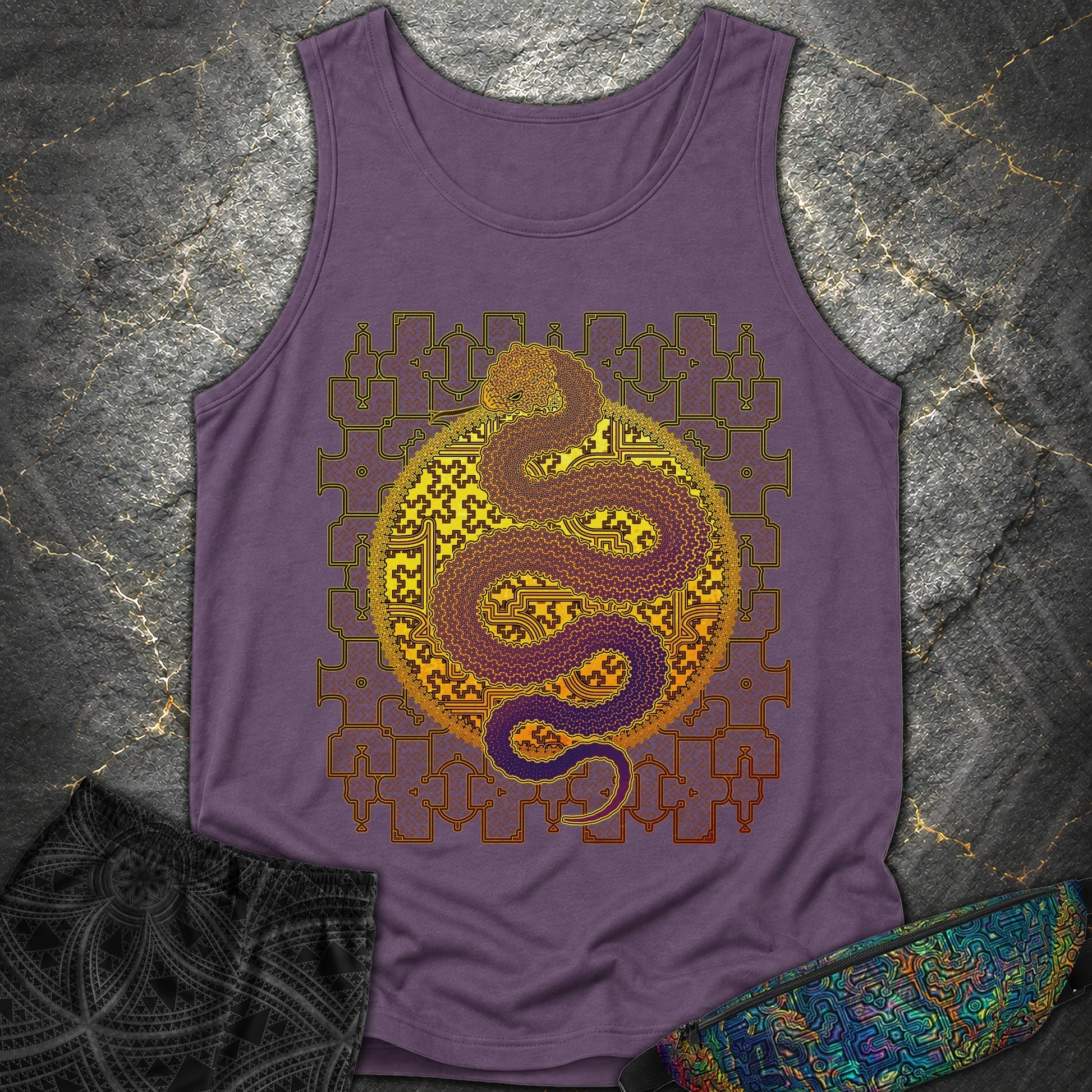 Shipibo Kene Cosmic Snake - Shipibo Kene Cosmic Snake Tank Top - Grape