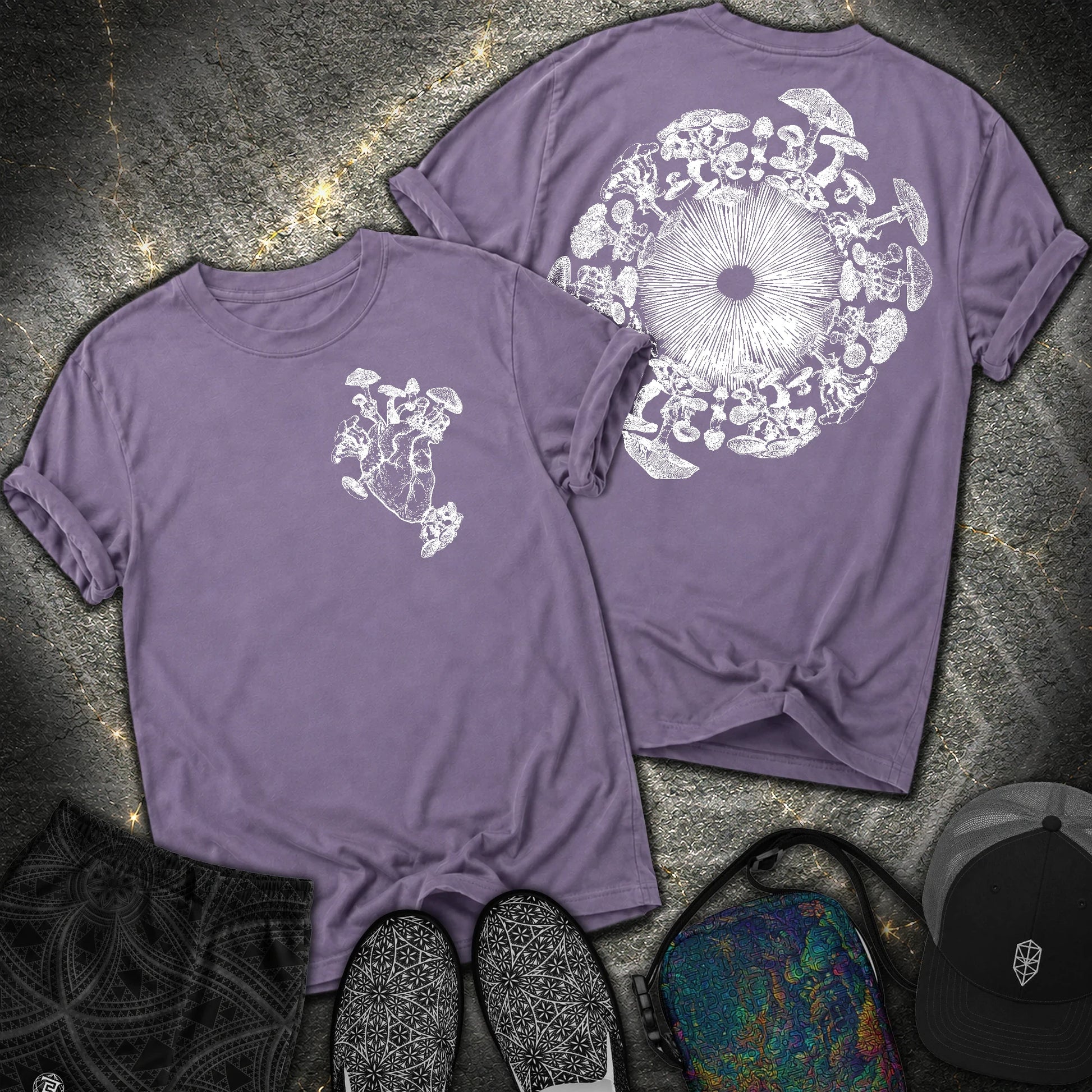 Mushroom Heart Mushroom Iris 2 Sided Comfort T-Shirt - Mushroom Heart Mushroom Iris 2 Sided Comfort T-Shirt - Grape