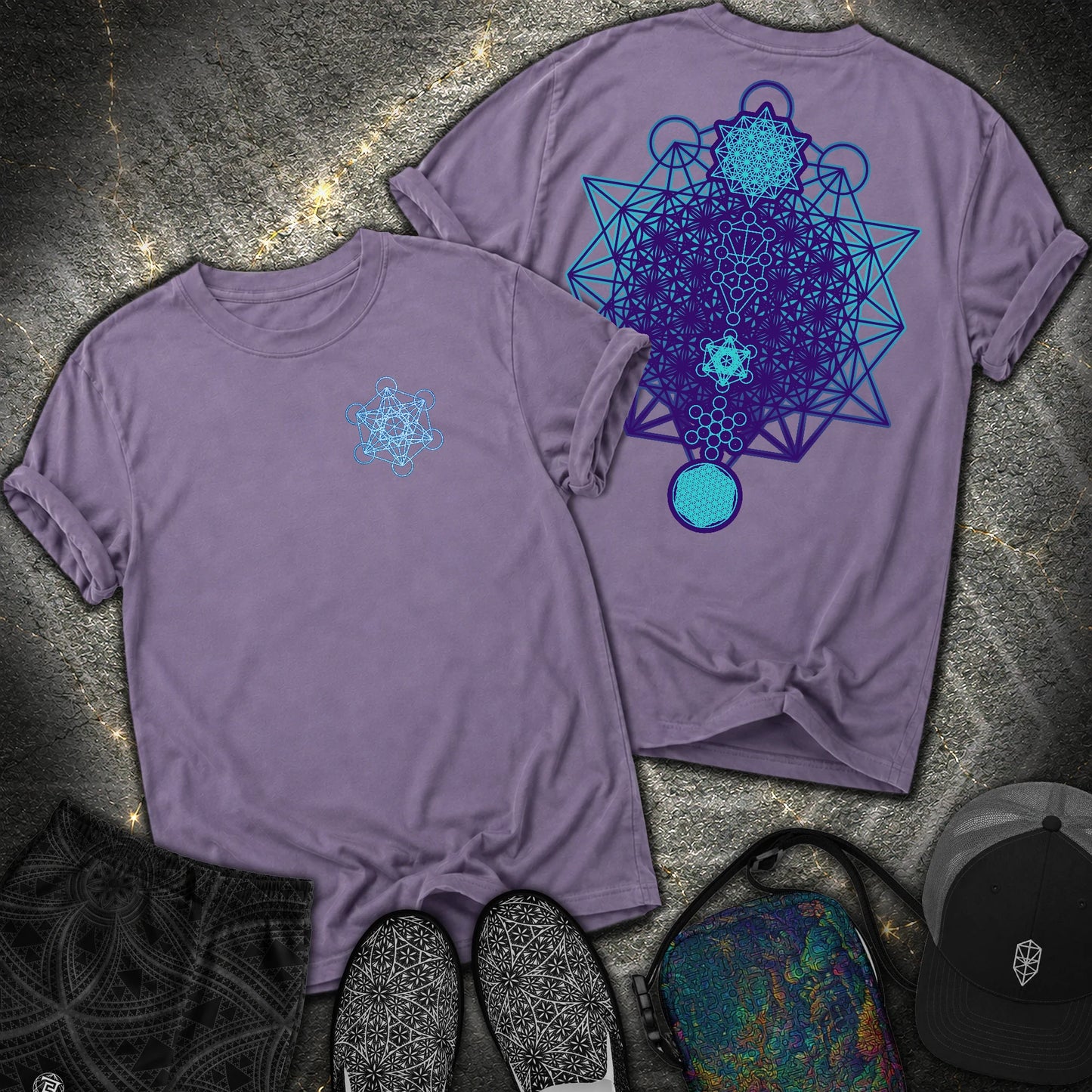 All The Sacred Geometry Comfort 2 Sided T-Shirt - All The Sacred Geometry Comfort 2 Sided T-Shirt - Grape