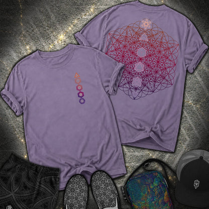 64 Tetrahedron Platonic Solids Metatron 2 Sided Comfort T-shirt - 64 Tetrahedron Platonic Solids Metatron 2 Sided Comfort T-shirt - Grape