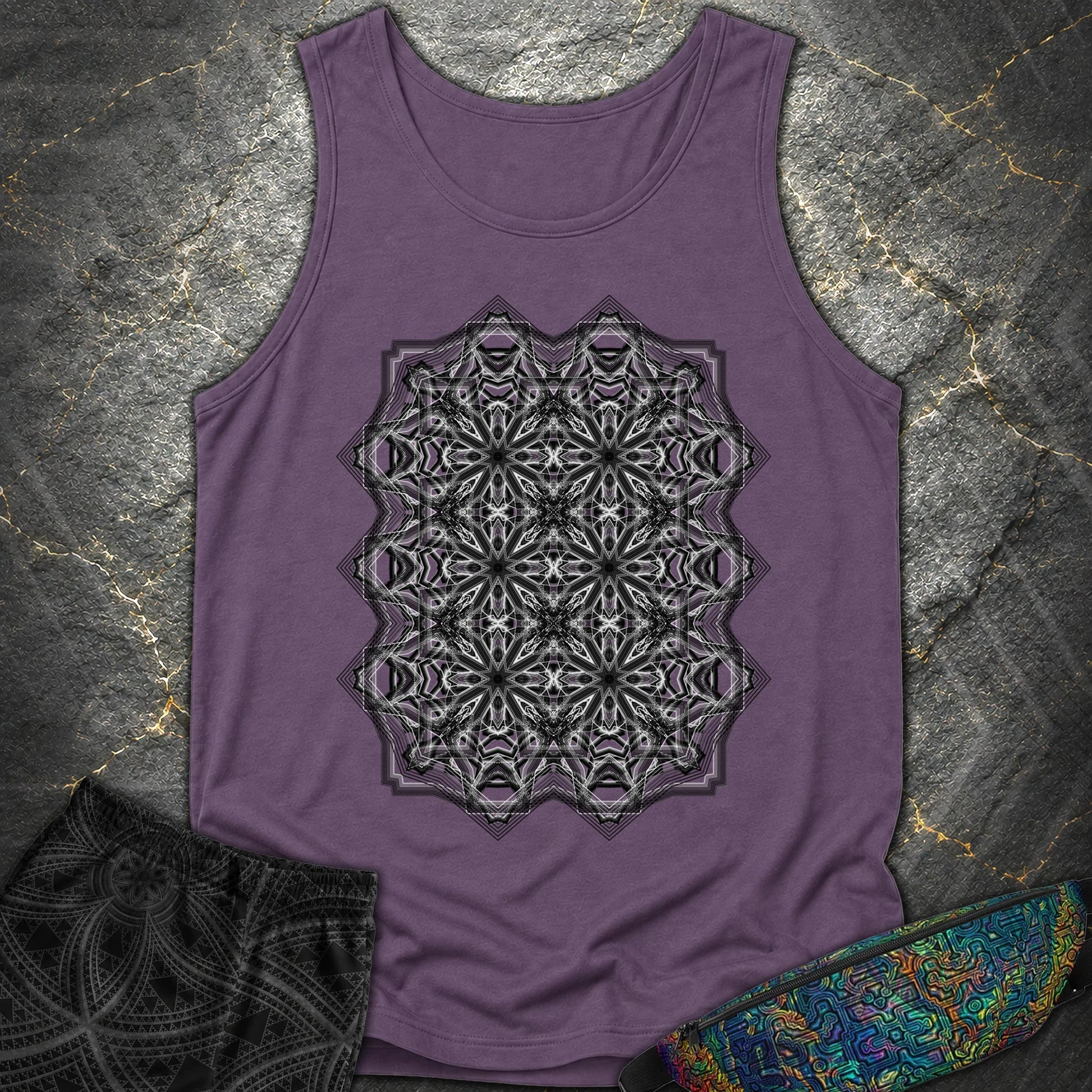Monochrome Geometric Nexus - Monochrome Geometric Nexus Comfort Tank Top - Grape