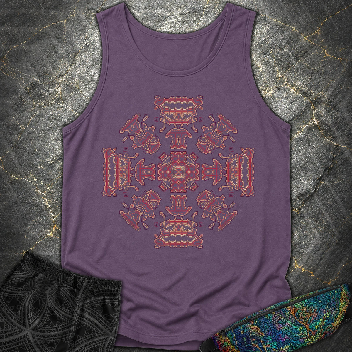 Shamanic Faces Geometric Comfort Tank Top - Shamanic Faces Geometric Comfort Tank Top - Grape