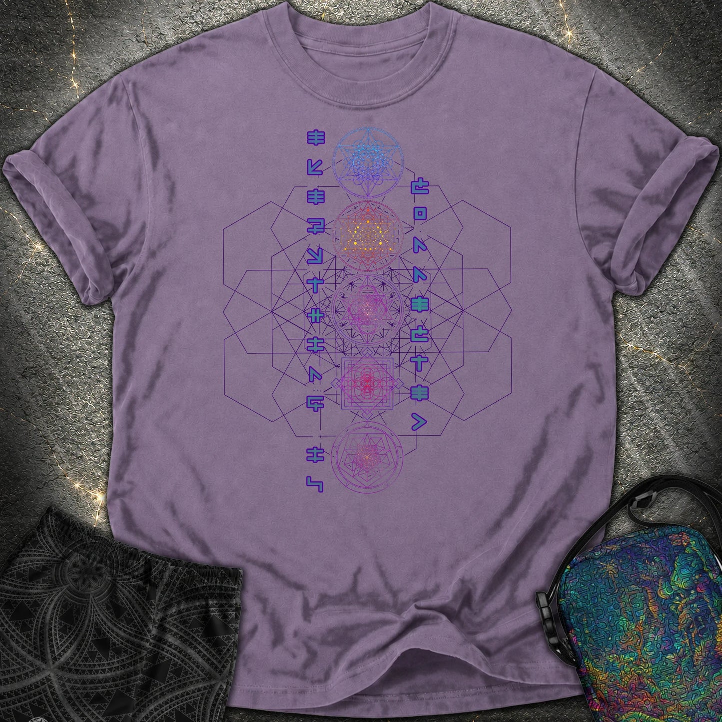 Everything Is Connected Sacred Geometry Comfort T-Shirt - Everything Is Connected Sacred Geometry Comfort T-Shirt - Grape